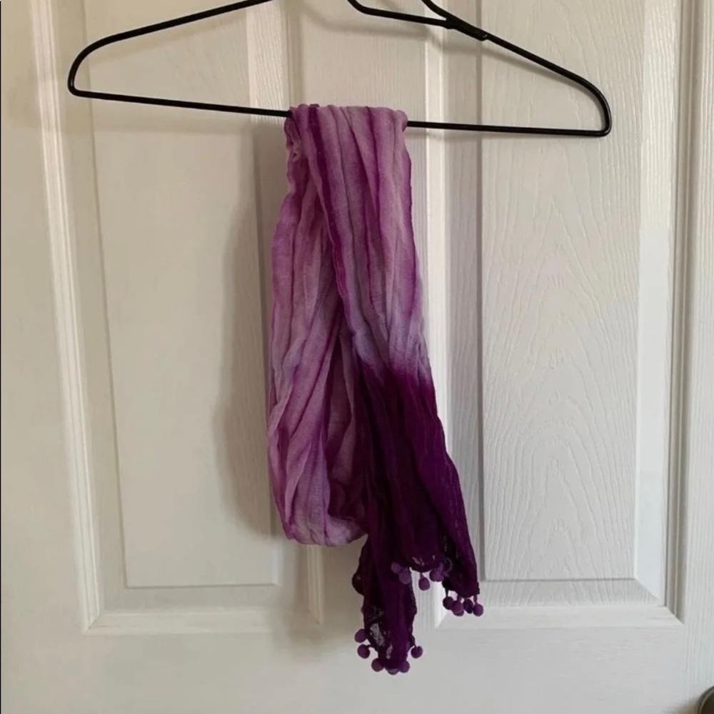 purple scarf ombre pom pom